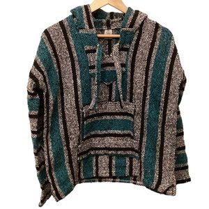 Surfer Baja Hippie Hoodie Men’s Unisex Medium Black White Teal Made In Mexico